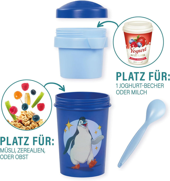 AWAVE Die Schule der Magischen Tiere Müslibecher To Go 540 ml rPET Blau Juri, Becher mit Löffel für