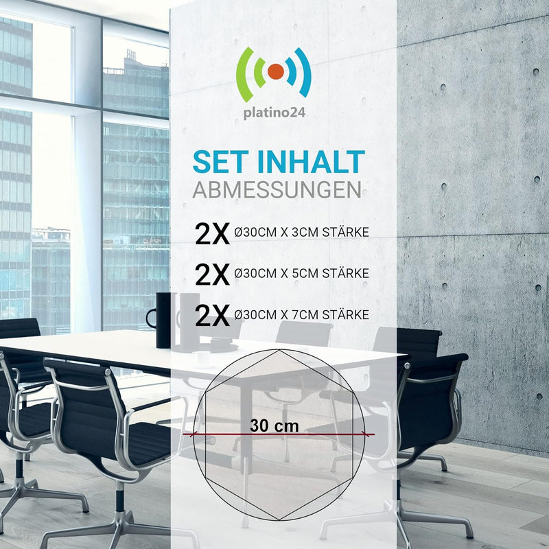 platino24 3D-Set Schallabsorber Colore aus Basotect G+ mit Akustikfilz, 6 Waben in Schwarz je Ø30cm,