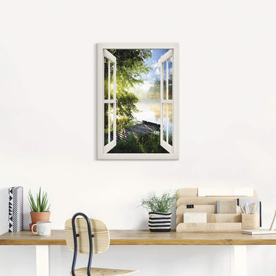 Artland Leinwandbild Wandbild Bild Leinwand 50x70 cm Wanddeko Fensterblick Fenster Landschaft Wald N