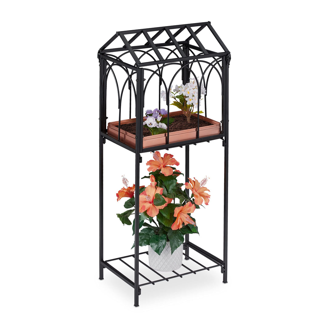 Relaxdays Blumenregal Metall, Pflanzenregal für In- & Outdoor, HBT: 82 x 33,5 x 23,5 cm, Blumenständ