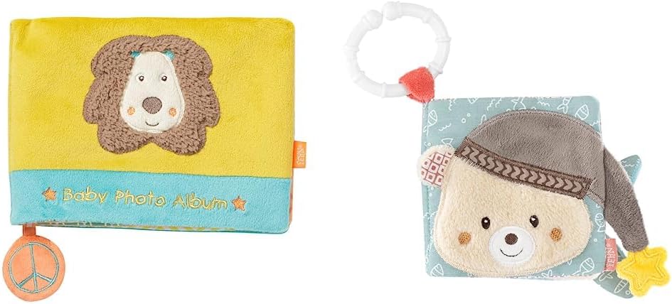 Fehn Baby Fotoalbum Löwe – Erinnerungsbuch Fotobuch & Soft Bilderbuch Bruno – Baby Fühlbuch aus Stof