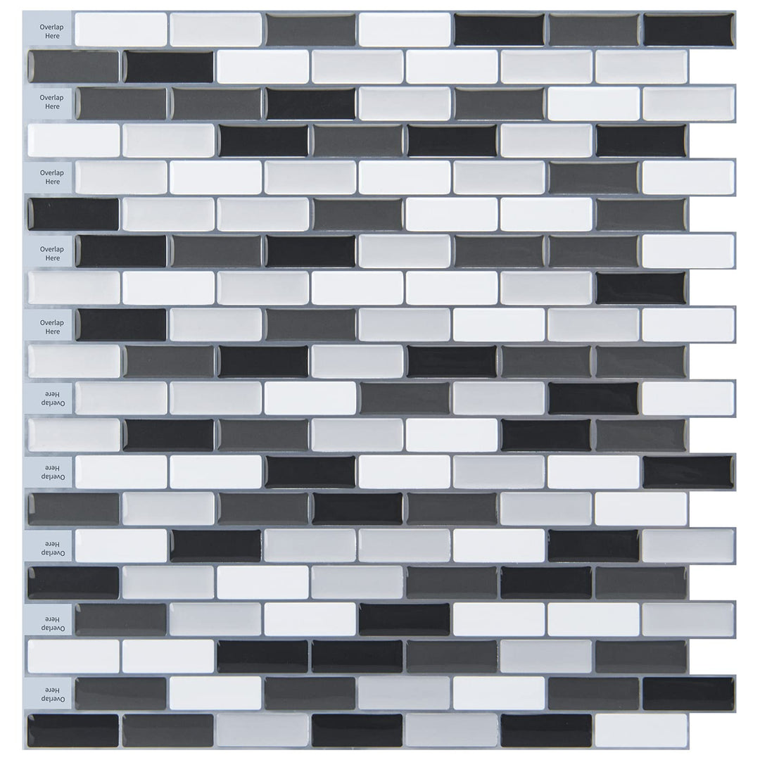 Art3d Wandfliese zum Abziehen und Aufkleben für Küche/Badezimmer, 30,5 x 30,5 cm, Schwarz-Weiss (6 S