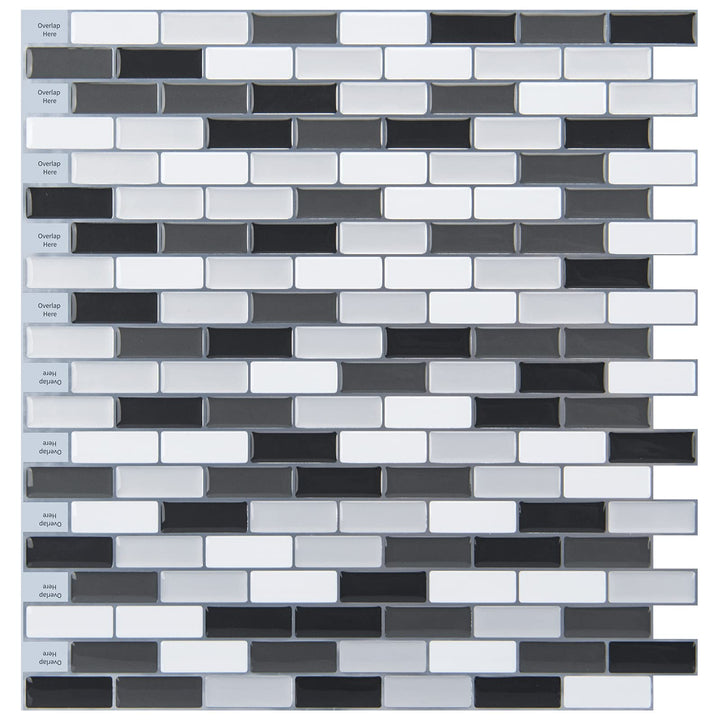 Art3d Wandfliese zum Abziehen und Aufkleben für Küche/Badezimmer, 30,5 x 30,5 cm, Schwarz-Weiss (6 S