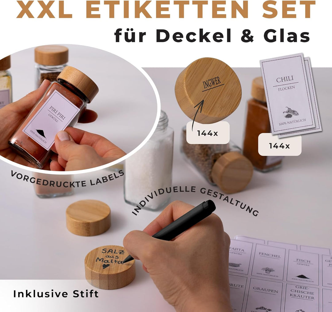 comforder Gewürzgläser Set (25 Stück), Gewürz Organizer mit Gewürzstreuer mit Etiketten + Trichter,
