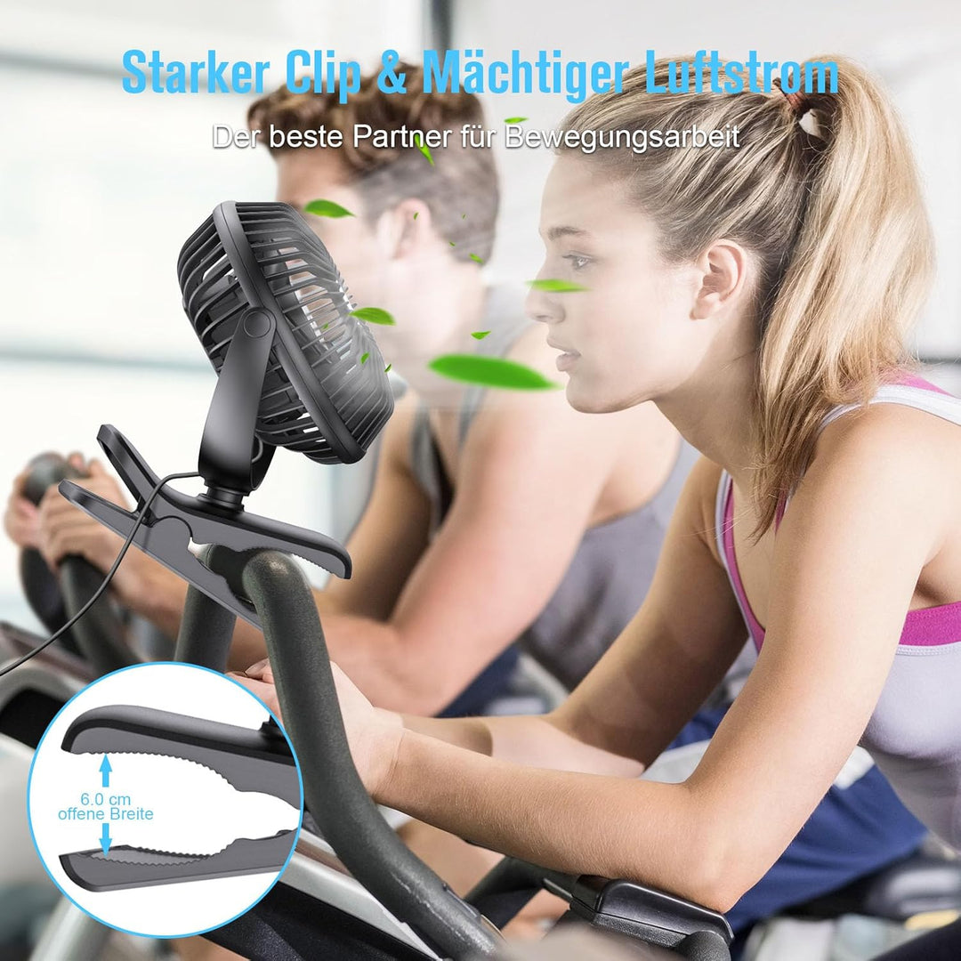 HONYIN Mini Ventilator mit Clip, 720 Grad Drehung Kleiner USB Ventilator, Starke + Stabile Klammer,