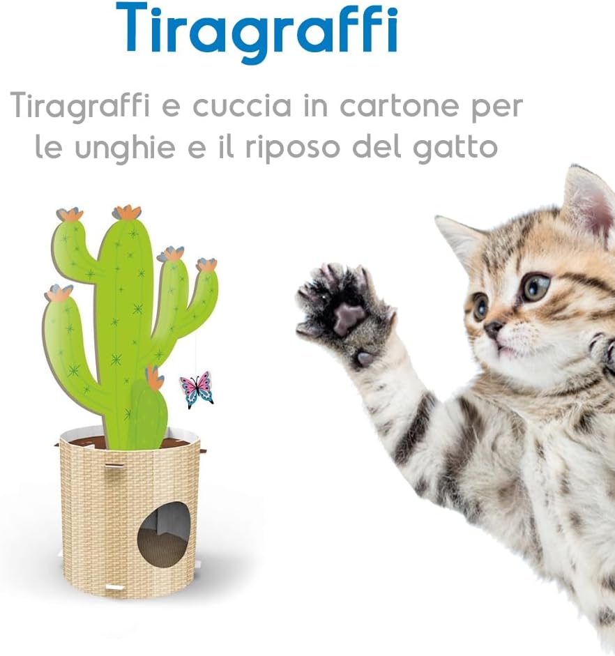 Record Kratzbaum Cactus 4-in-1-Funktion Kartonmaterial mit Catnip für Katzen | Farbe Havanna, Grösse