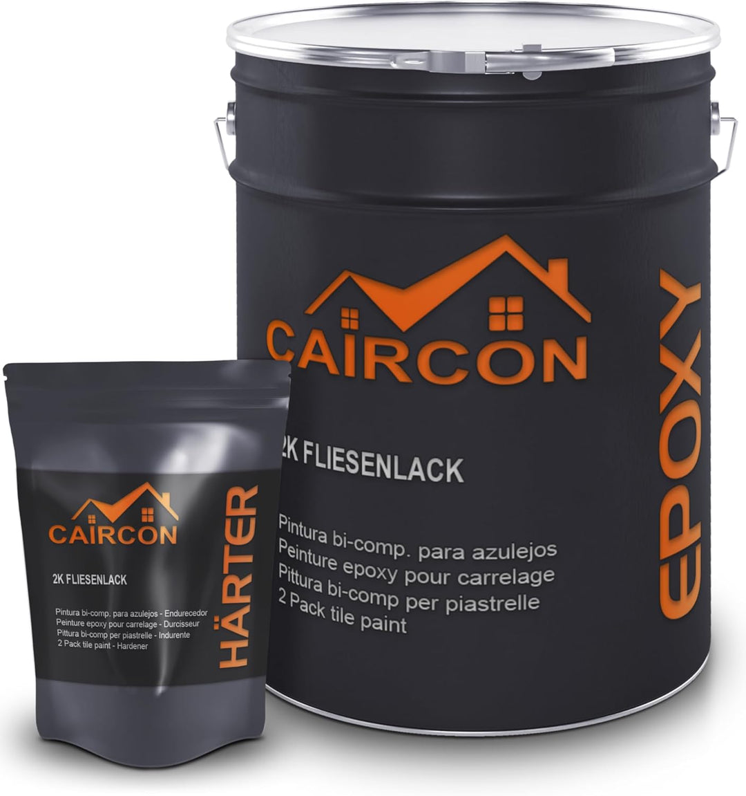 CAIRCON 2K Fliesenlack MATT Wand Boden Fliesenfarbe Badezimmer Küche Kieselgrau - 2,5Kg 2.50 kg (1er