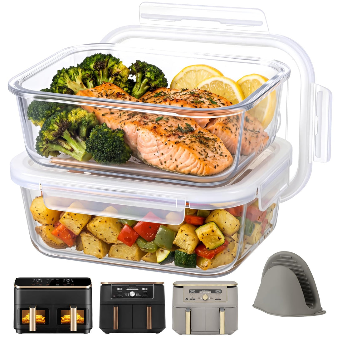 YQL Airfryer Zubehör für COSORI 2 Kammern 8,5L/Ninja Dual 9,5L, Borosilikatglas Auflaufform hitzebes
