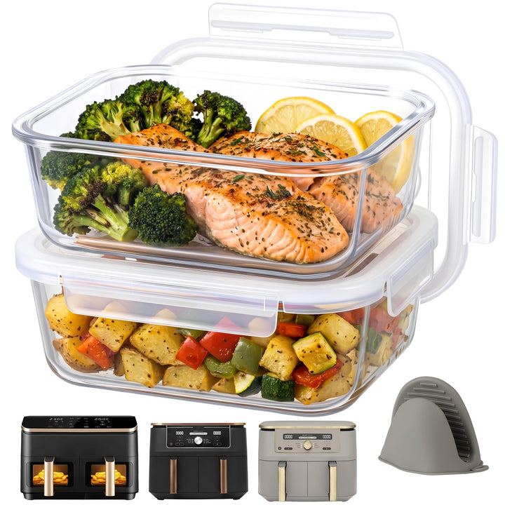 YQL Airfryer Zubehör für COSORI 2 Kammern 8,5L/Ninja Dual 9,5L, Borosilikatglas Auflaufform hitzebes