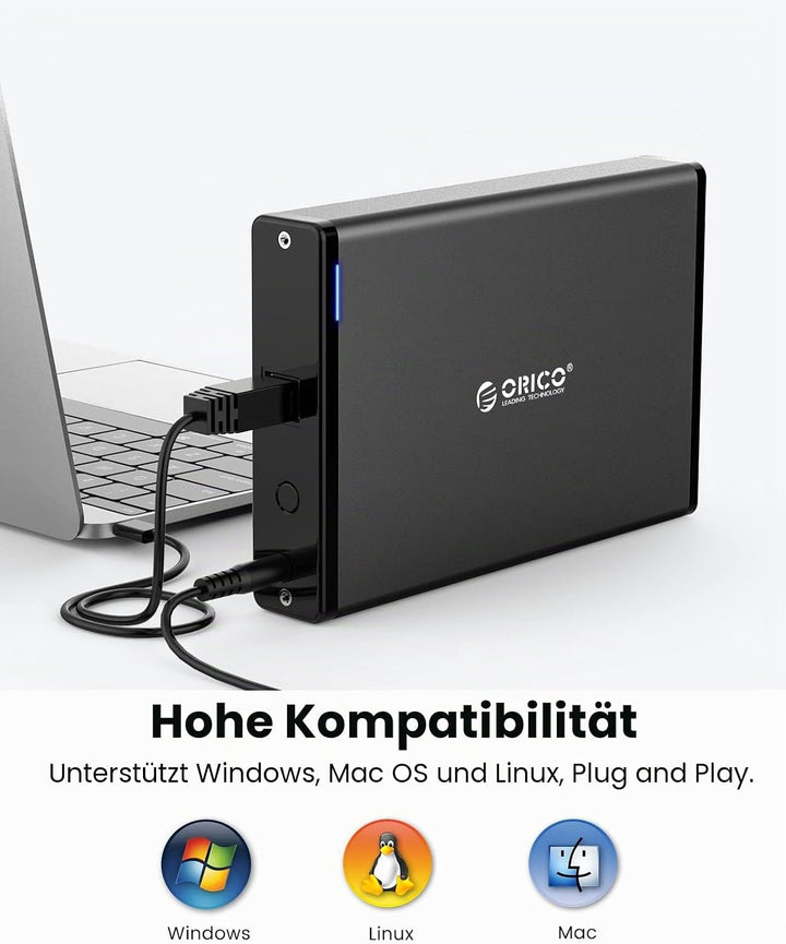 ORICO 3,5 Zoll Externes Festplattengehäuse mit Abnehmbarem Gehäuse USB 3.0 auf SATA 3.0 5Gbps für SA