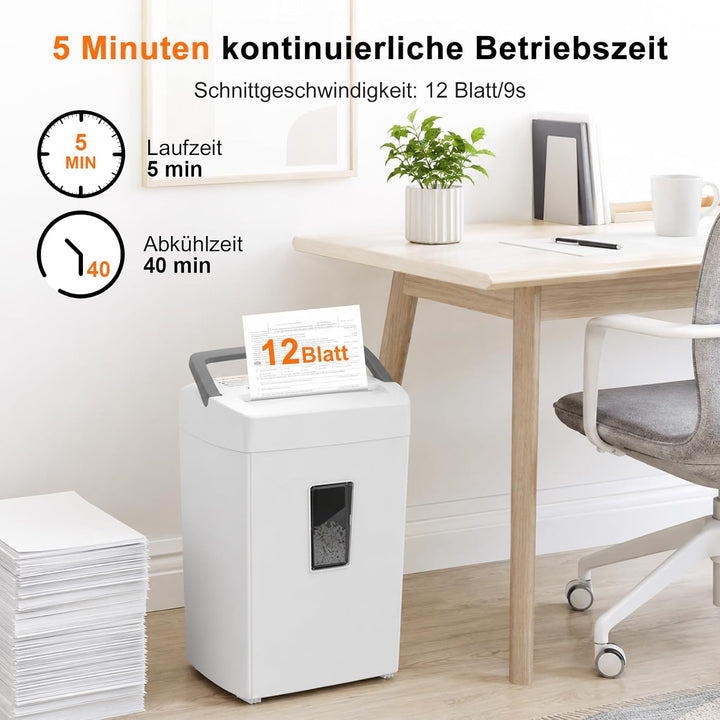 Bonsaii P-4 Mikroschnitt Aktenvernichter, zerkleinert bis zu 12 Blatt Papier auf einmal, mit Anti-Bl