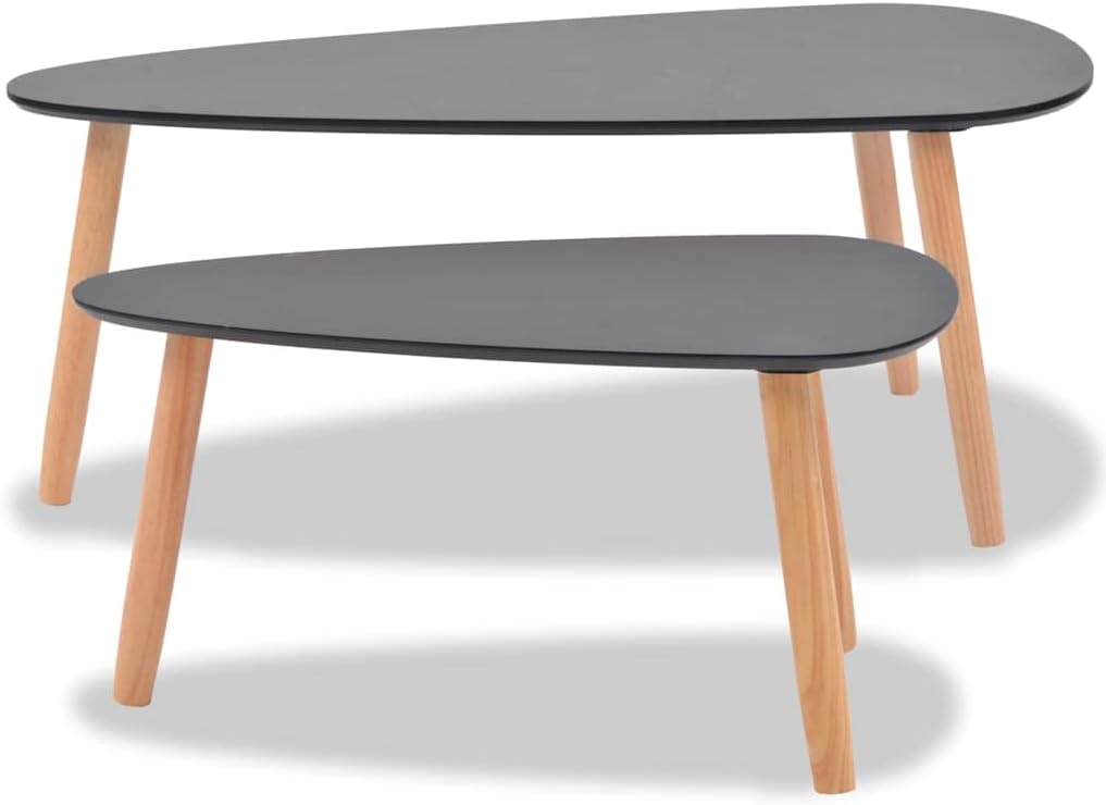 vidaXL Kiefernholz Massiv 2X Beistelltisch Kaffeetisch Couchtisch Wohnzimmer Schwarz, Schwarz