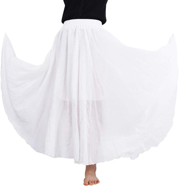 FEOYA Baumwolle Leinen Maxirock Boho Sommer Rock Double Layer Elastische Taille Faltenrock Frauen Ei