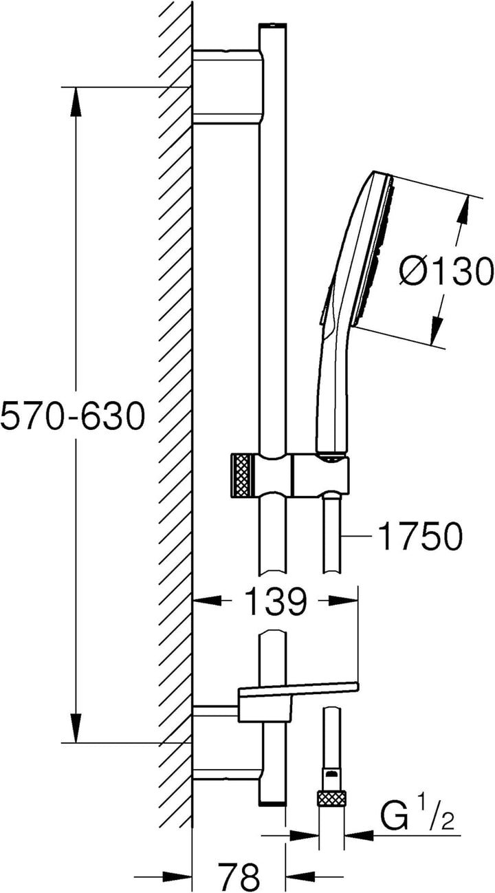 GROHE Rainshower 130 SmartActive | Brausestangenset 3 Strahlarten | chrom | 26546000 Brstg.Set 600mm