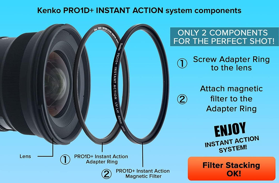 Kenko PRO1D+ INSTANT Action UVL41&amp;Adapter Ring Set 62mm Magnetic Protection Camera Lens Filter UV Se