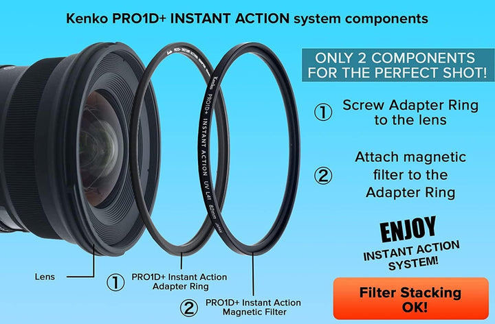 Kenko PRO1D+ INSTANT Action UVL41&amp;Adapter Ring Set 62mm Magnetic Protection Camera Lens Filter UV Se