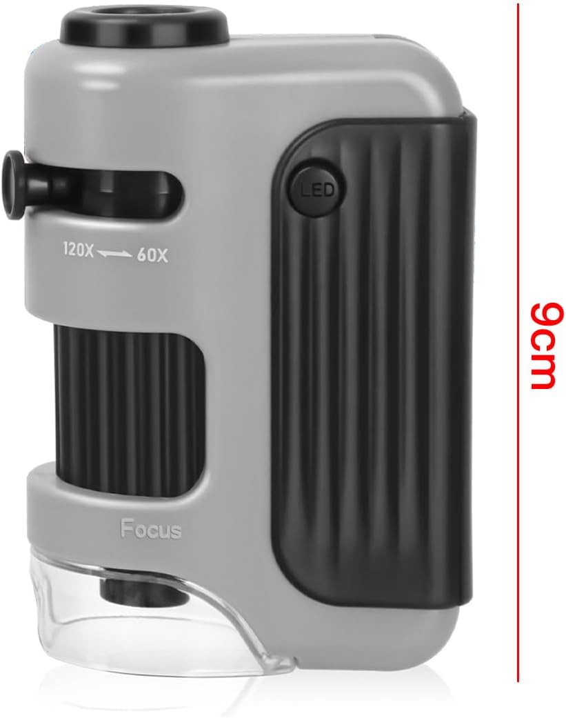 Taschenmikroskop, 60x-120x, tragbares Hand-Minimikroskop mit Beleuchtung für mikrobiologische Beobac