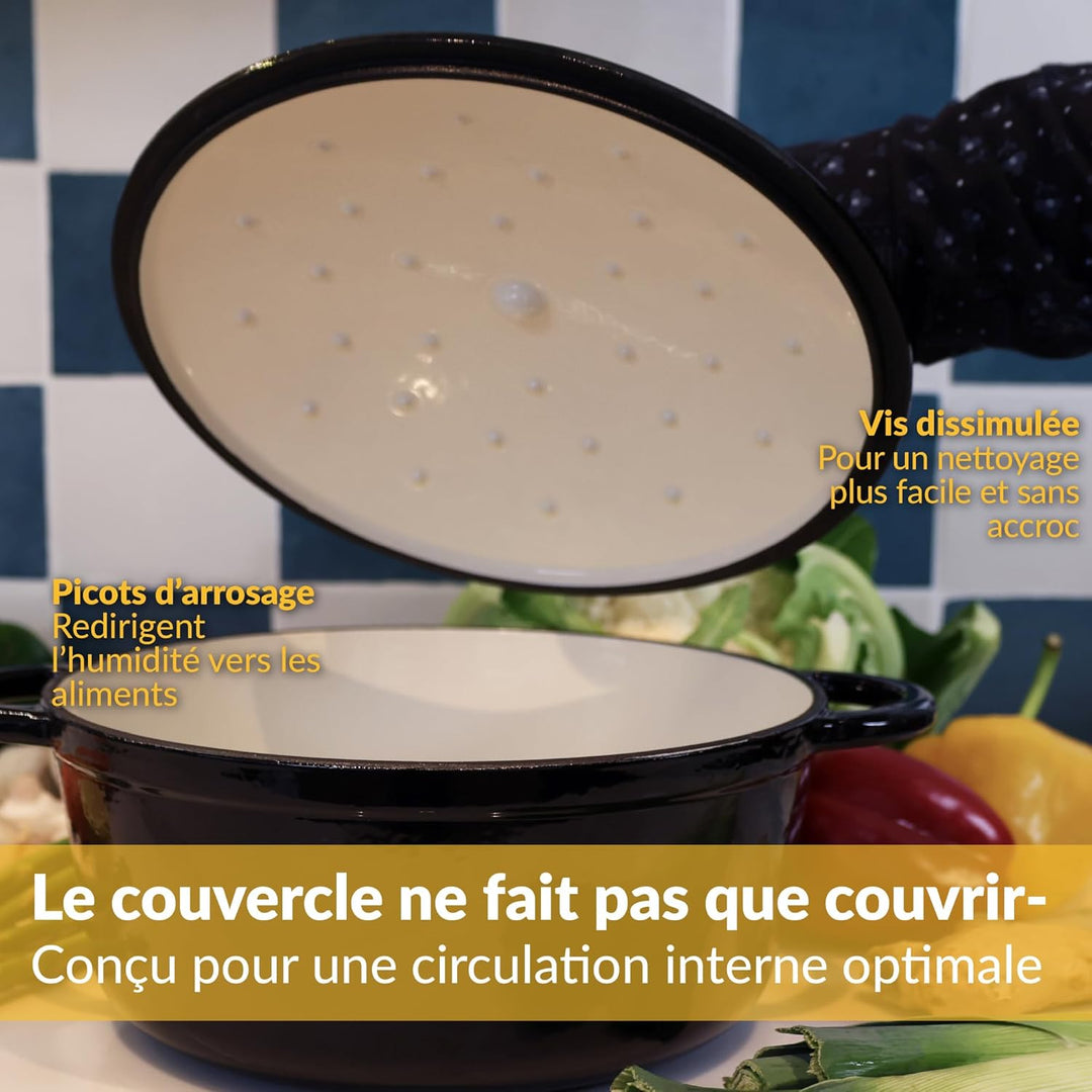 Chefarone Gusseisen Topf Brot Backen 24 Cm, 3,5 L Schmortopf, Emailliert Zum Schmoren, und Braten, B