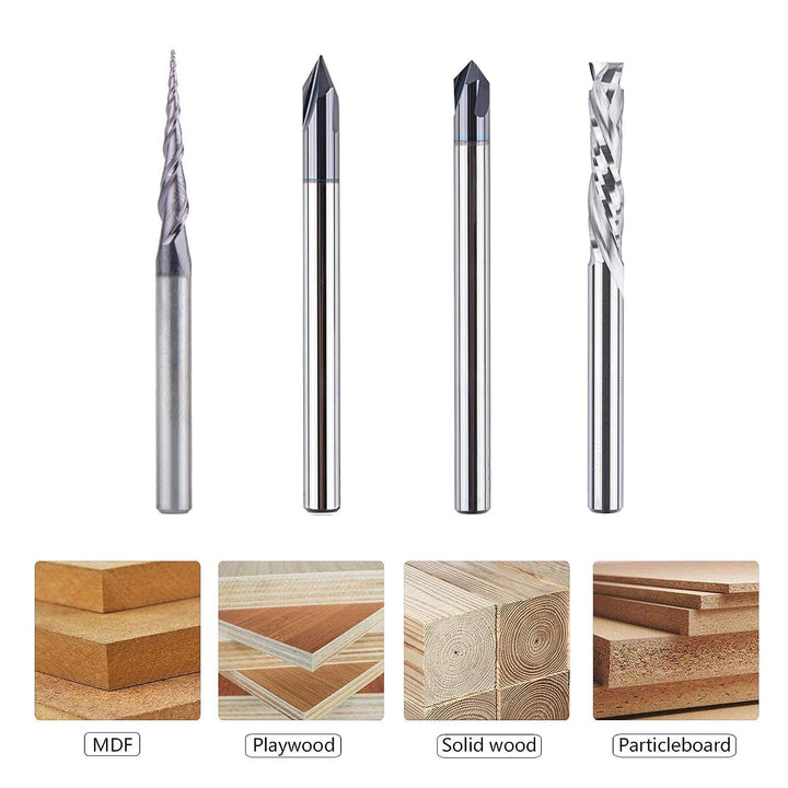 SpeTool 4 Stück Fräser Set 4mm Schaft Vollhartmetall VHM CNC Fräser V-Nutfräser Schaftfräser Holzfrä