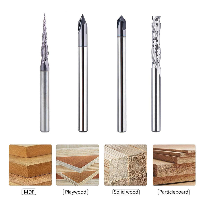 SpeTool 4 Stück Fräser Set 4mm Schaft Vollhartmetall VHM CNC Fräser V-Nutfräser Schaftfräser Holzfrä
