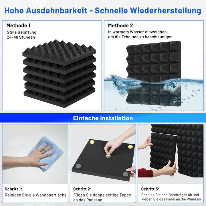 24 Stück Akustikschaumstoff Schallschutzplatten, 5 X 30 X 30 CM Schalldämmung Akustikpaneele, Schall
