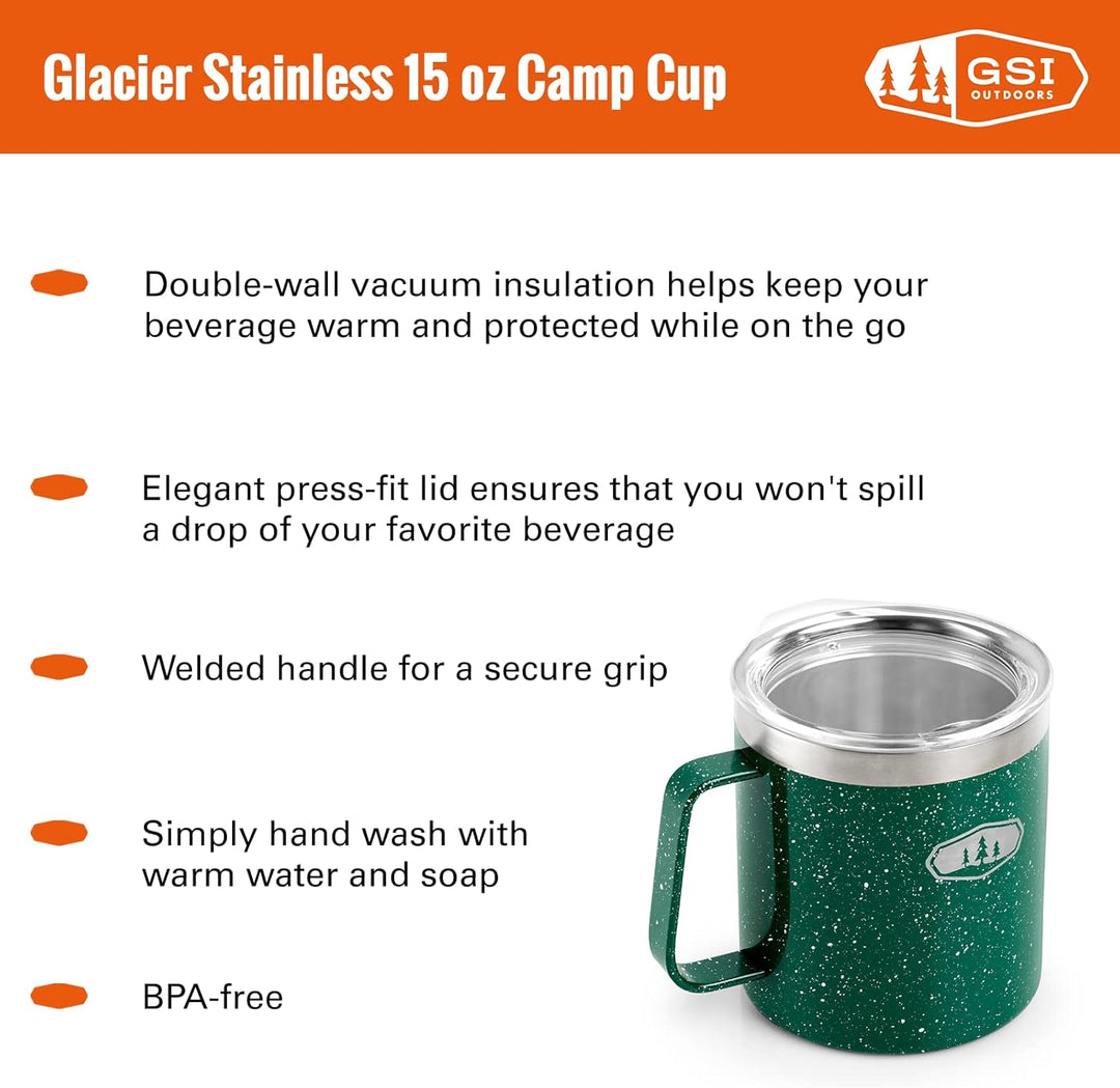 GSI Outdoors Glacier Stainless Camp Cup – 444 ml (Green Speckle) Einheitsgrösse Green, Einheitsgröss