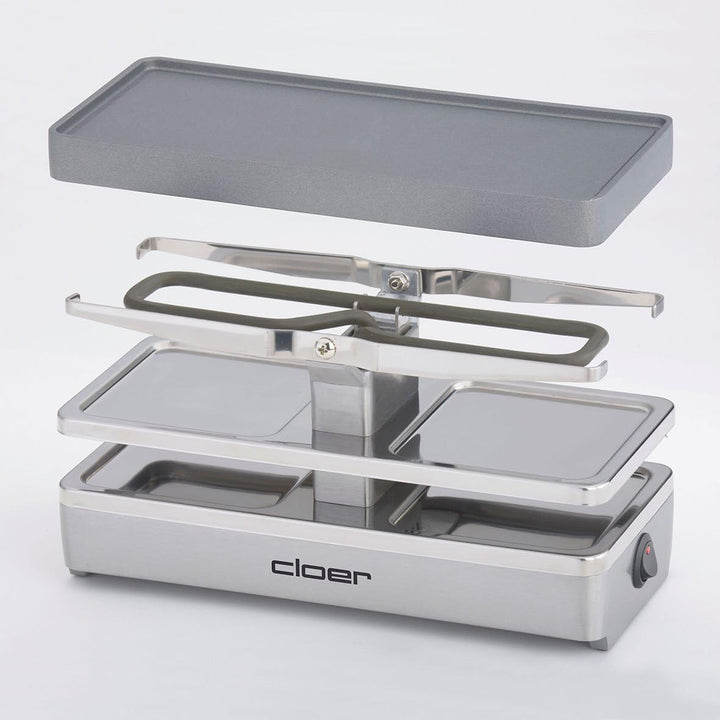 Cloer 6495 Mini Raclettegrill / 400 W / 2 Pfännchen mit wärmeisolierten Griffen / Unbeheizter "Parkp