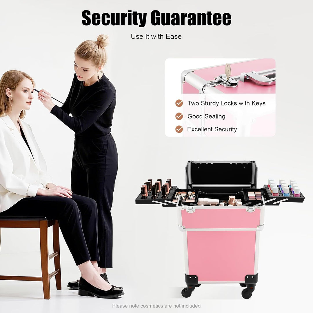 Schminkkoffer 3-in-1 Rollkoffer Klein -Trolley Aufbewahrungskoffer Reisen Friseurkoffer mit Faltbare