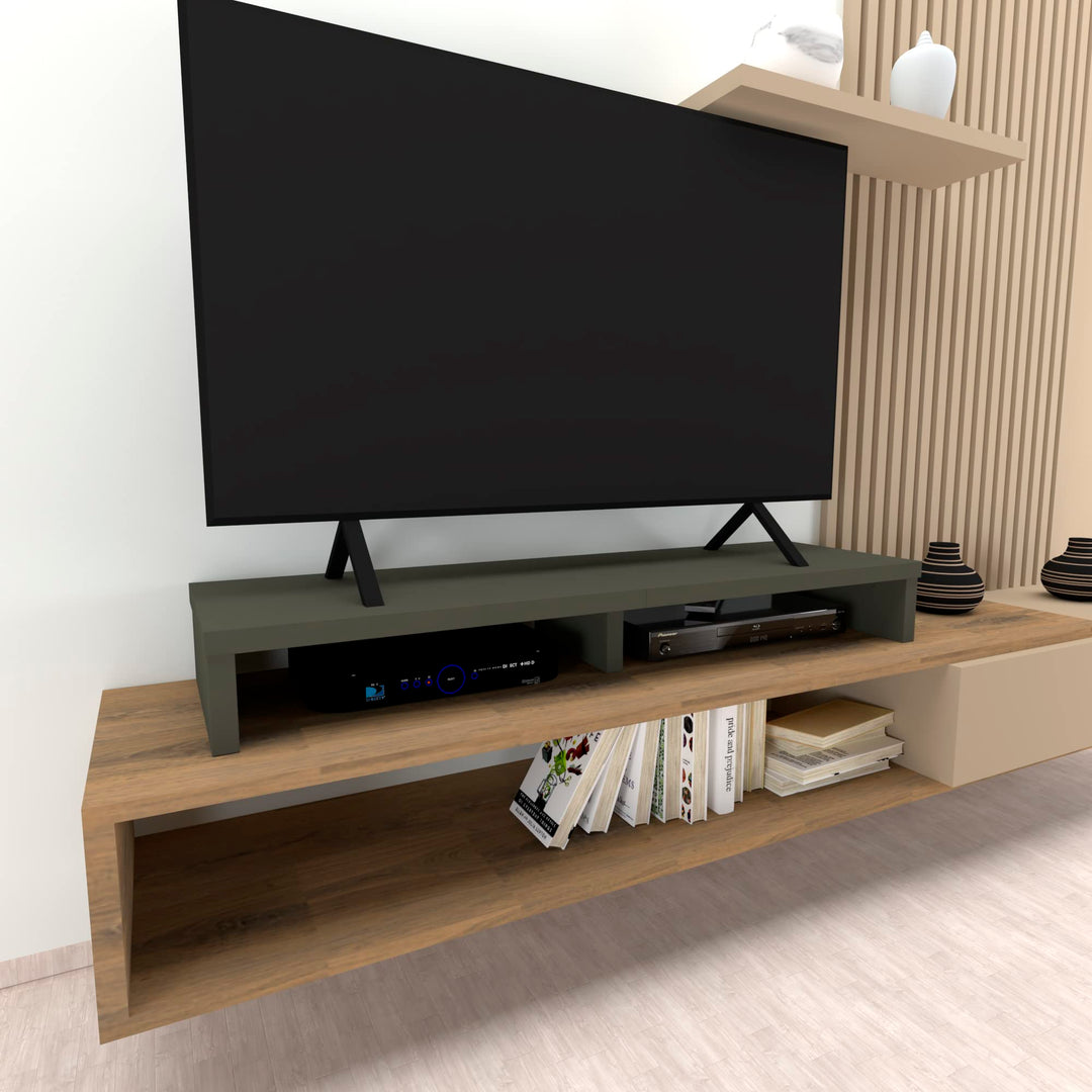 Henor Doppelter TV Riser aus Holz, 120 x 35 x 15 cm, Mattgraphit. Unterstützt +100 kg. 120x35x15 Gra