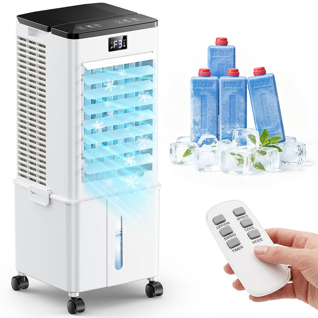 Klimaanlage Mobil 10L ohne Abluftschlauch, 60W Luftkühler 4-in-1 mit 12H Timer, 4 Modi, 120°Schwenkf