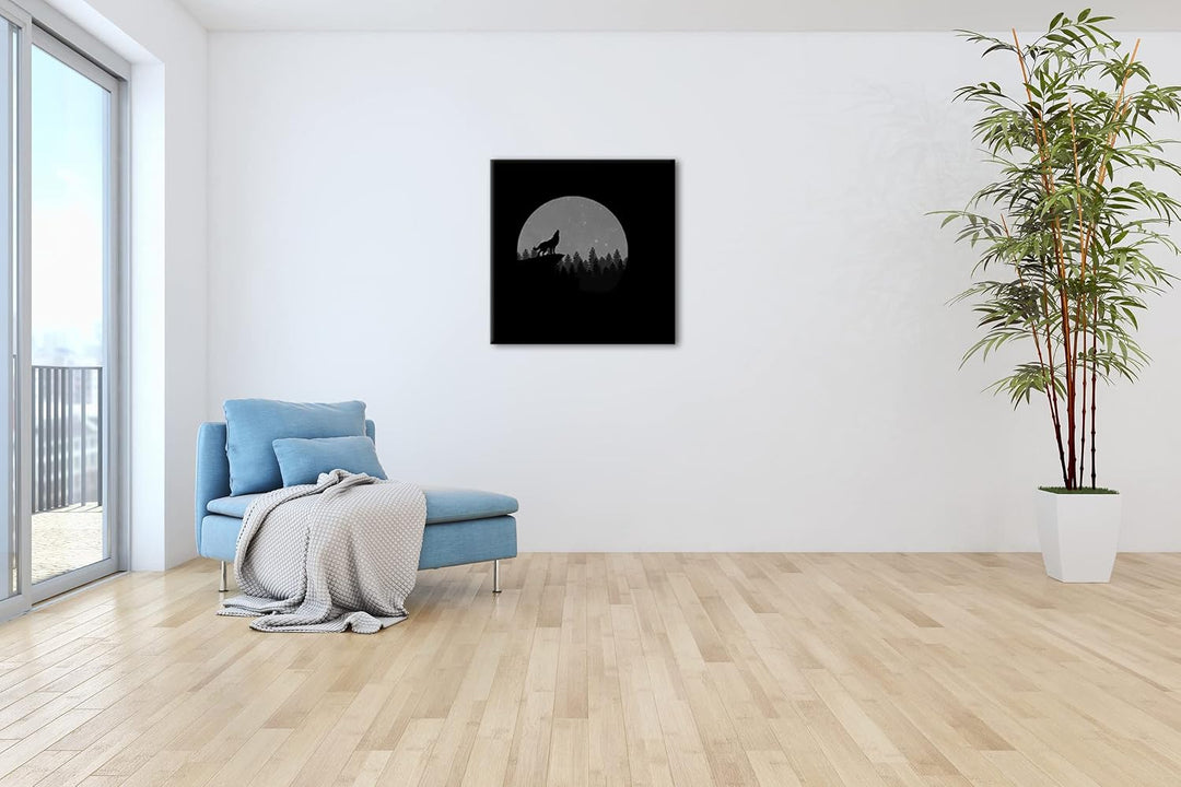 düsterer einsamer Wolf Format: 60x60 Effekt: Schwarz&amp;Weiss als Leinwandbild, Motiv fertig gerahmt au