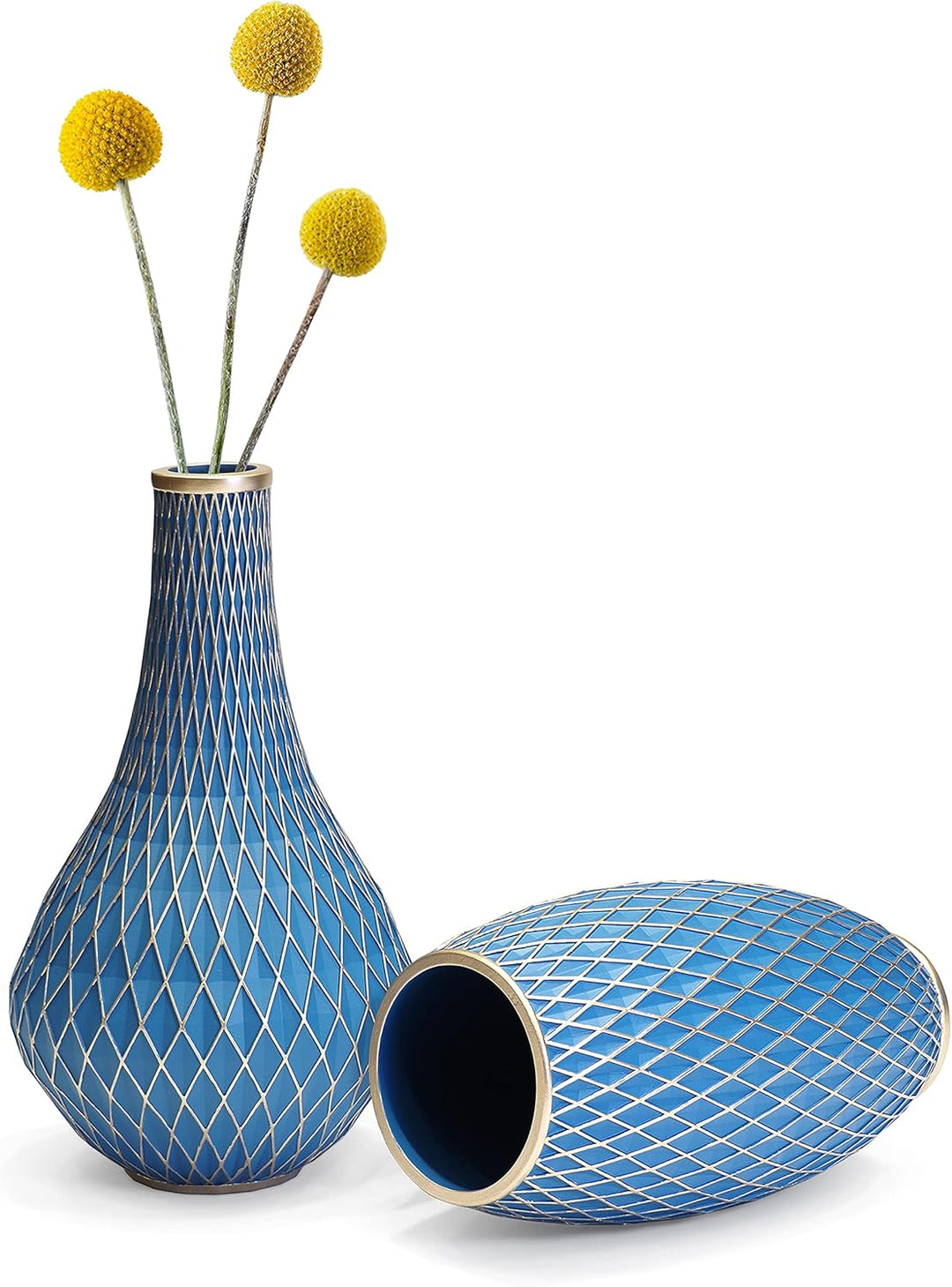 Suanti Dekorative Blumenvase, Blau und Gold Vase, Heimdekoration, Einweihungsgeschenk, mit Diamantmu