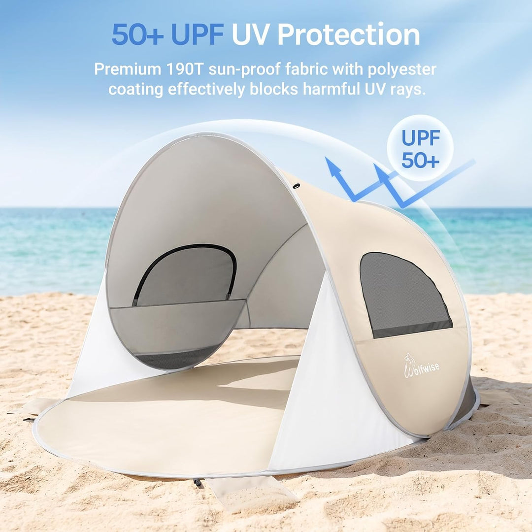 Wolfwise Pop Up Strandmuschel für 6 Personen, Sofort Aufbau, UV-Schutz 50+, Wasserabweisend, Belüfte