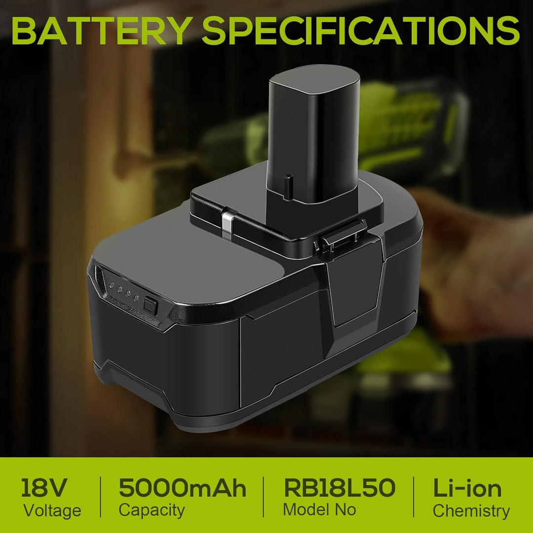 LabTEC RB18L50 2 Packungen 18V 5000mAh Lithium Akku Ersatz für Ryobi BPL1815 BPL1820G BPL1820 BPL181