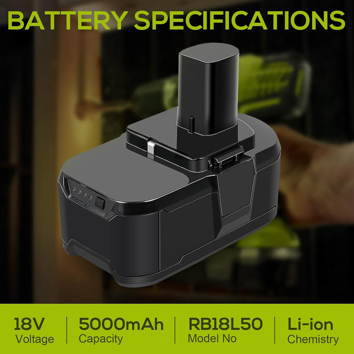 LabTEC RB18L50 2 Packungen 18V 5000mAh Lithium Akku Ersatz für Ryobi BPL1815 BPL1820G BPL1820 BPL181