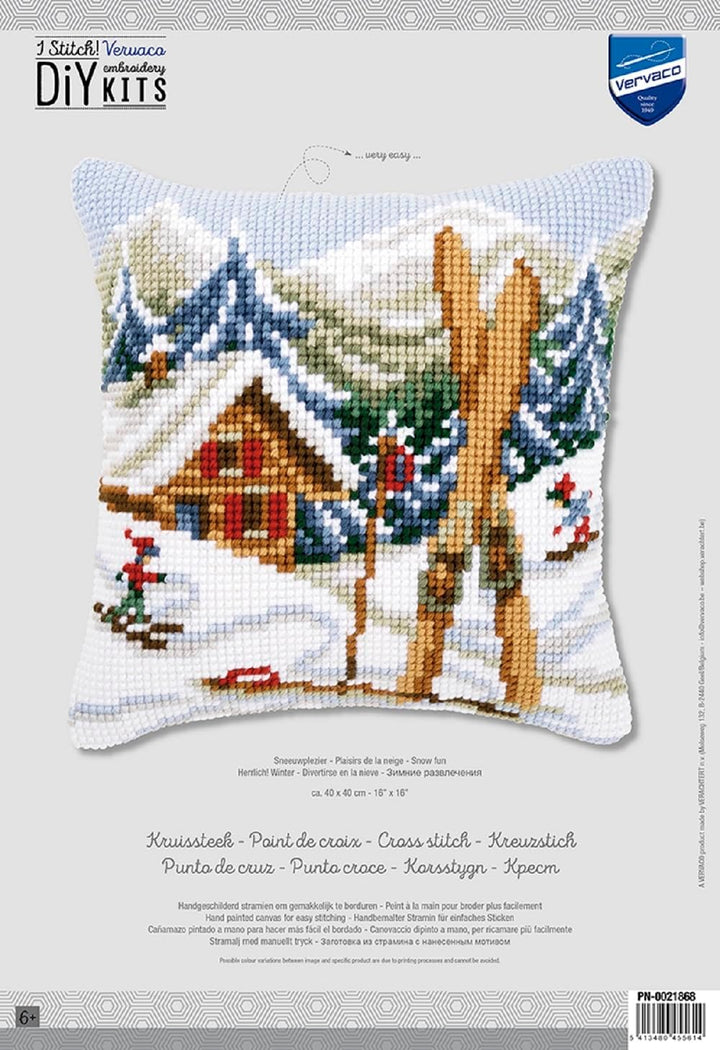 Vervaco Kreuzstichkissen/Stickkissen vorgedruckt, Snow Fun, 40 x 40cm