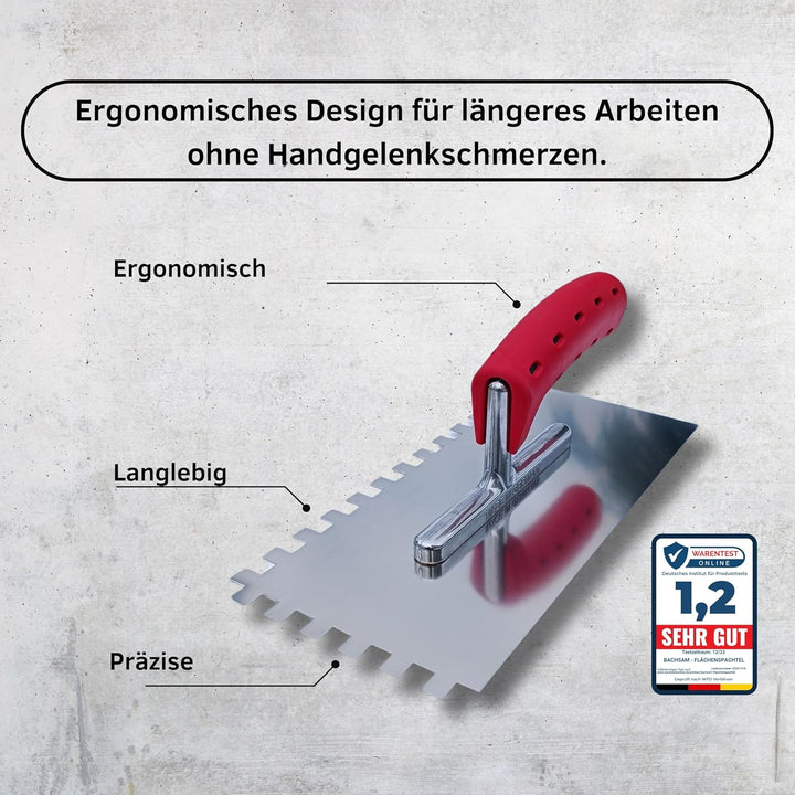 Zahnkelle 10mm, Zahnglättekelle mit Softgriff, rostfreie edelstahl gezahnte Glättekelle, Zahnspachte