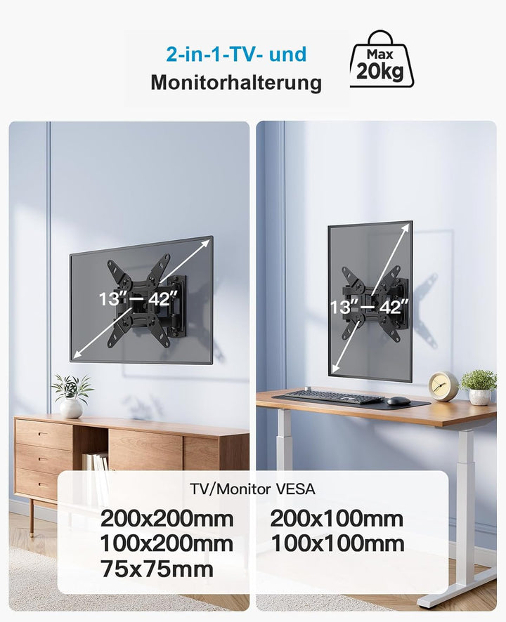 PERLESMITH TV Wandhalterung, Schwenkbare Neigbare TV Halterung für 13-43 Zoll Flach &amp; Curved Fernseh