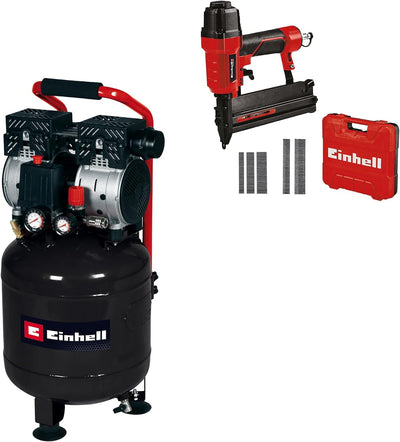 Einhell 4020610 TE-AC 24 Silent Kompressor + 4137790 TC-PN 50 Druckluft-Tacker (Pneumatic), rot, sch