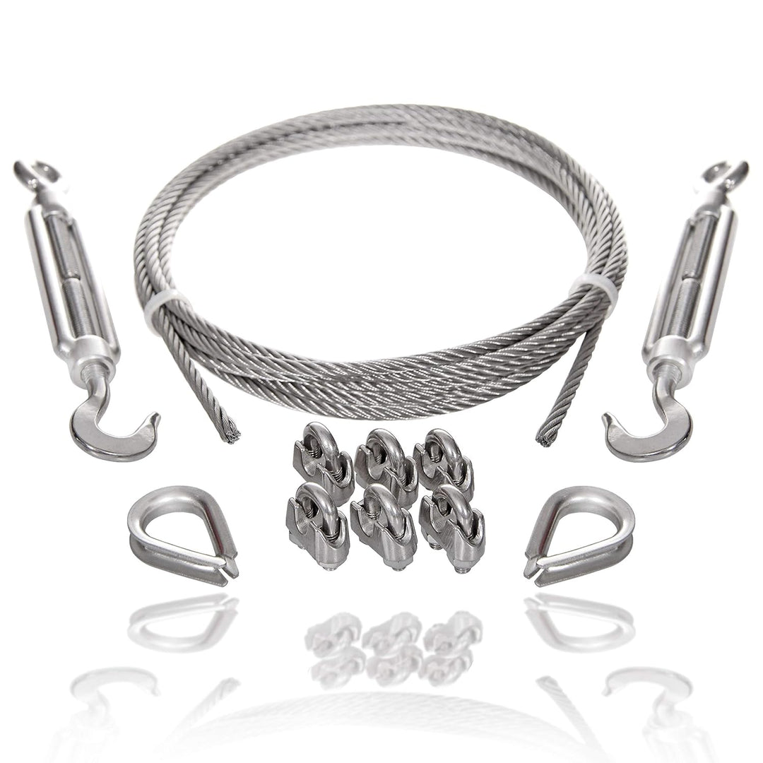 Drahtseile24 Edelstahlseil Set mit 6x Seilklemmen, 2x Seilkauschen und 1x Seilspanner Edelstahl | Sp