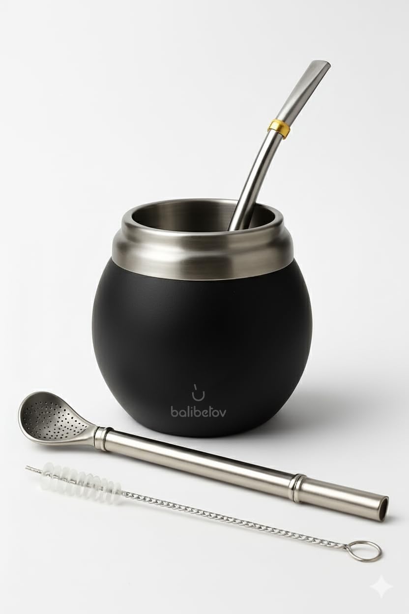 Yerba Mate Set - Modernes Yerba Mate Gourd Kit - Edelstahl mit Calabash Form und Bombilla - Einfach