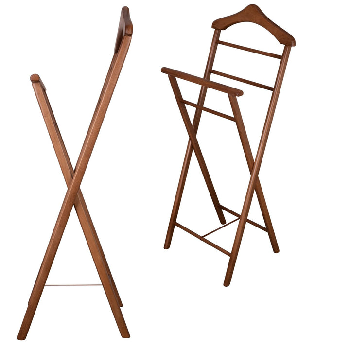 2x Herrendiener Kleiderbutler Kleiderständer Stummer Diener aus Holz klappbar und leicht (Nussbaum)