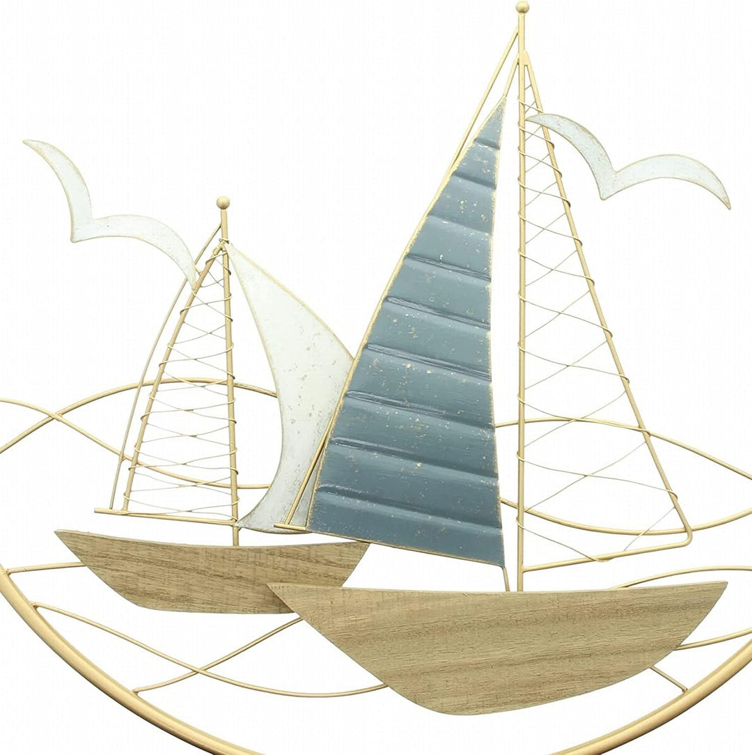 3D Wandbild "Regatta" aus Metall, golden, rund, Ø 56 cm, Wandschmuck, Wanddeko, Wandverzierung, Deko