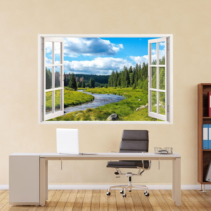 Leinwandbild mit Fensterblick – Berge und Fluss 60 x 40 cm - Keilrahmen mit Druck, Berge und Fluss 6