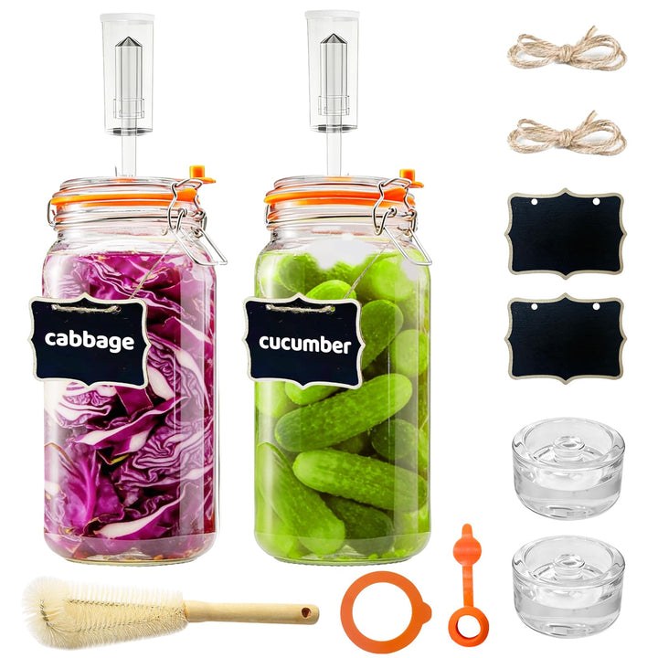 Milai 2L Gärgefäss mit Gärventil und Glasbehälter, zur Herstellung von Sauerkraut, Kimchi und eingel