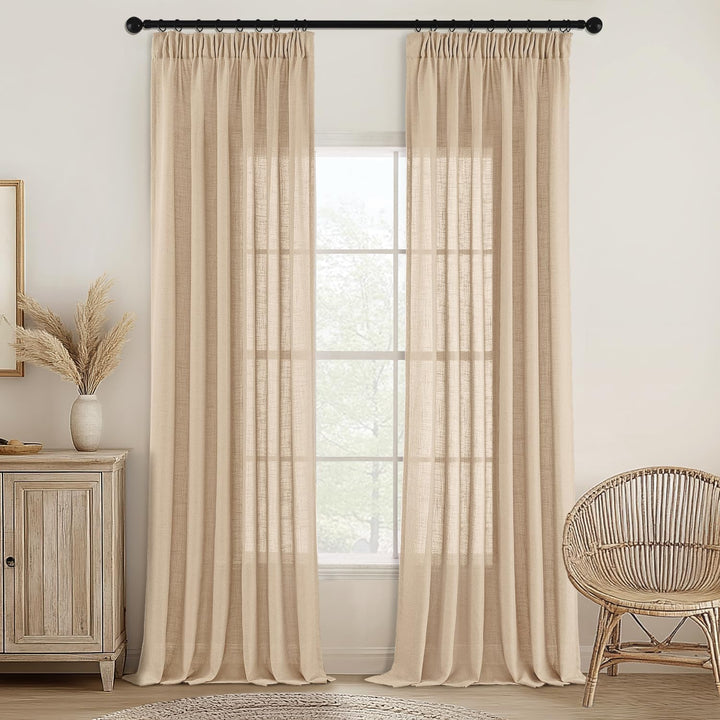 MIULEE Gardinen Vorhänge schlaufenschal Voile Vorhang Modern Leinenoptik Halbtransparent für Wohnzim