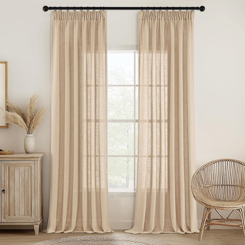 MIULEE Gardinen Vorhänge schlaufenschal Voile Vorhang Modern Leinenoptik Halbtransparent für Wohnzim