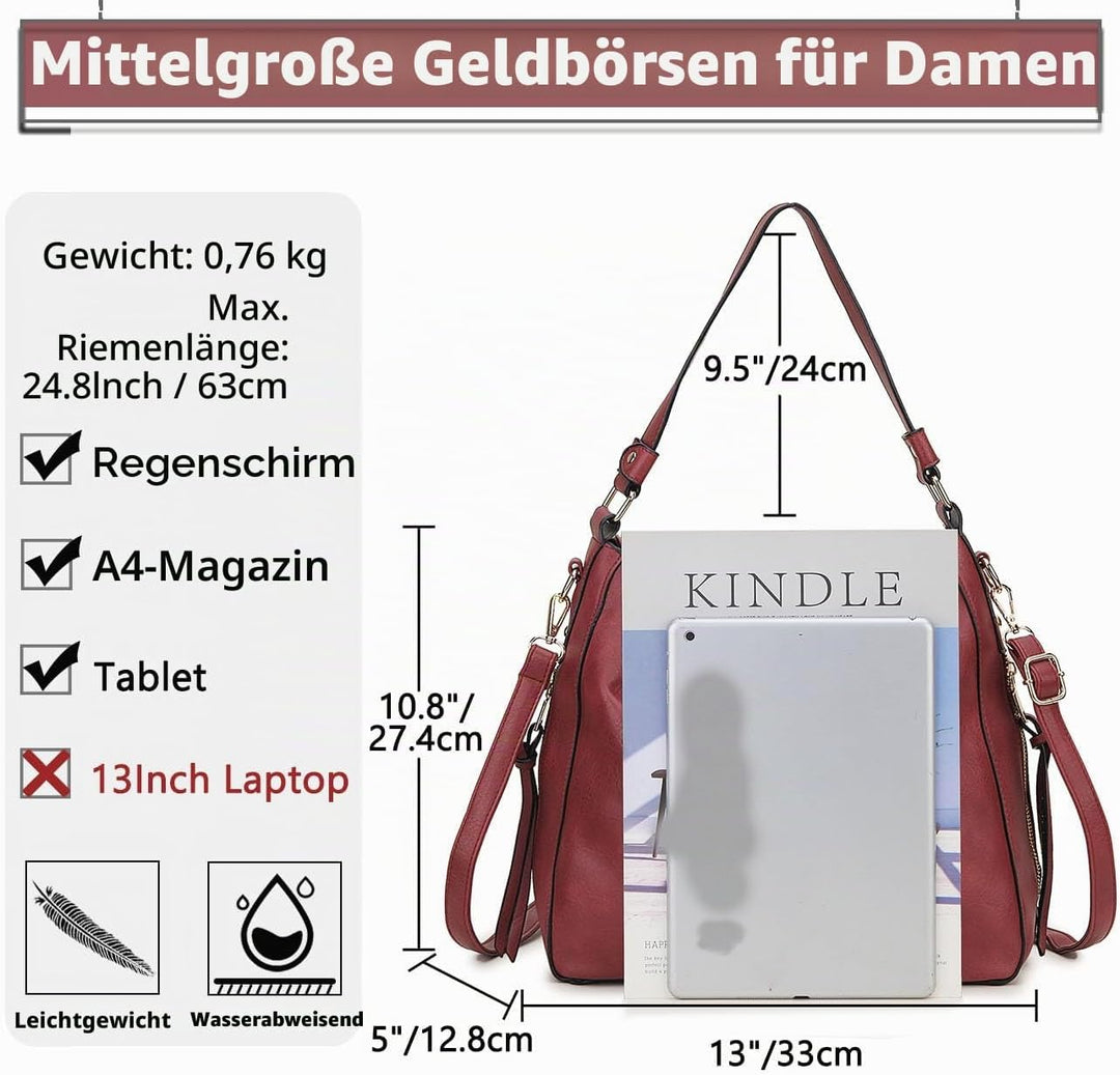 VX VONXURY Handtaschen für Frauen, Medium Vegan Leder Hobo Taschen Geldbörse für Damen Burgunderfarb