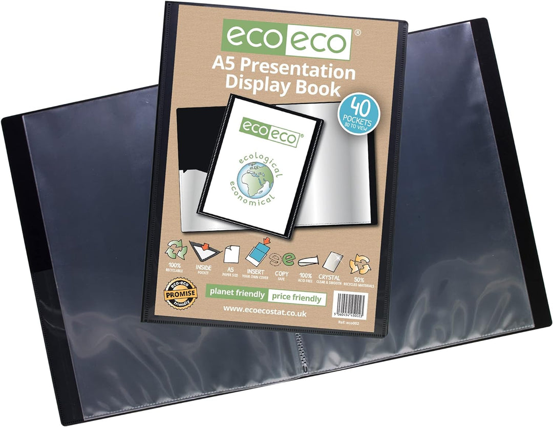 eco-eco A5 50% Recycelt 40 Taschen-Schwarz-Farbe Päsentationsdisplay Book (Packung mit 12) 40 Pocket