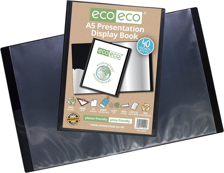 eco-eco A5 50% Recycelt 40 Taschen-Schwarz-Farbe Päsentationsdisplay Book (Packung mit 12) 40 Pocket